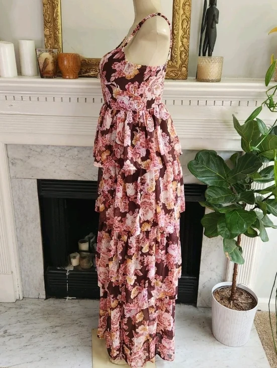 Windsor Brown Floral Maxi Dress Size Medium Pink Boho Fairy Whimsigoth - Picture 3 of 5